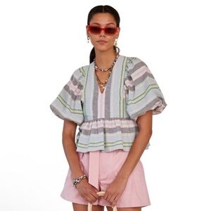 Hunter Bell Landry Linen Blend Peplum Top - Size Large